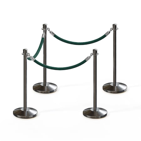 Stanchion Post And Rope Kit Sat.Steel, 4 Crown Top 3 Green Rope